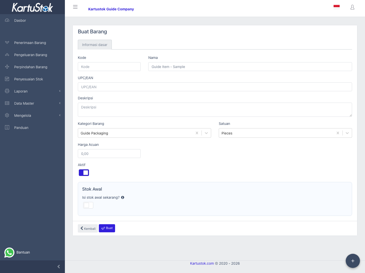 Form create item